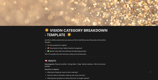 Vision category breakdown – Life Strategy Notion System for High-Achievers