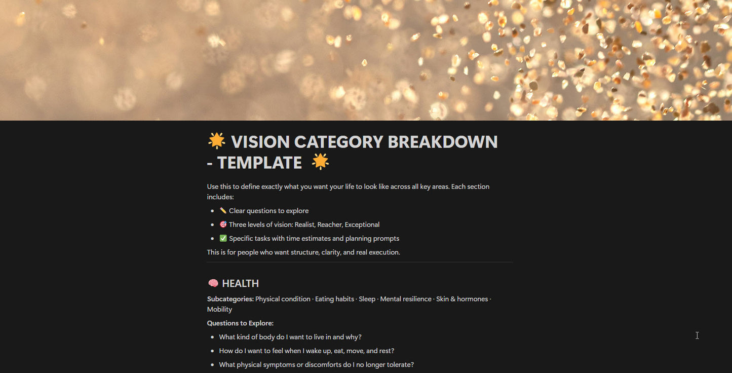 Vision category breakdown – Life Strategy Notion System for High-Achievers